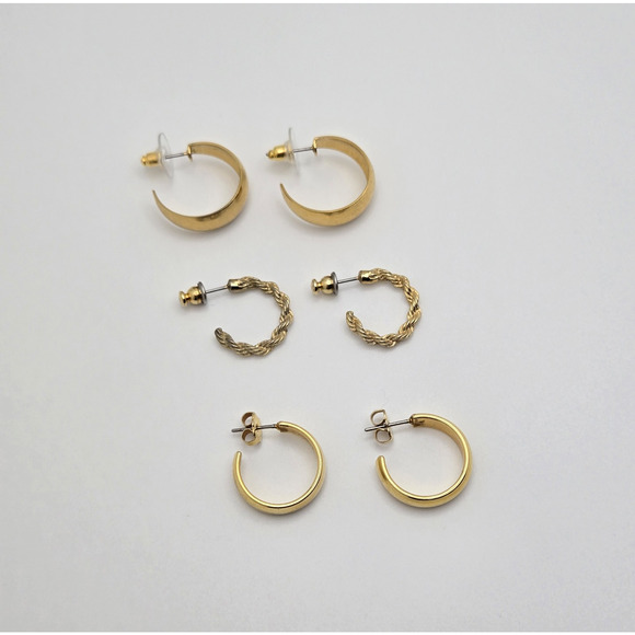 Hoop Earrings Goldtone Classic Minimalist Capsule Dainty Pierced Lot of 3 Pairs - Picture 11 of 11